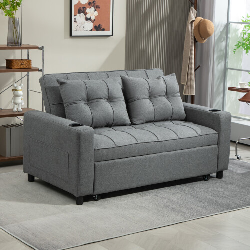 Homcom HOMCOM 2 Seater Pull Out Sofa Bed with Pockets for Living Room Charcoal Grey