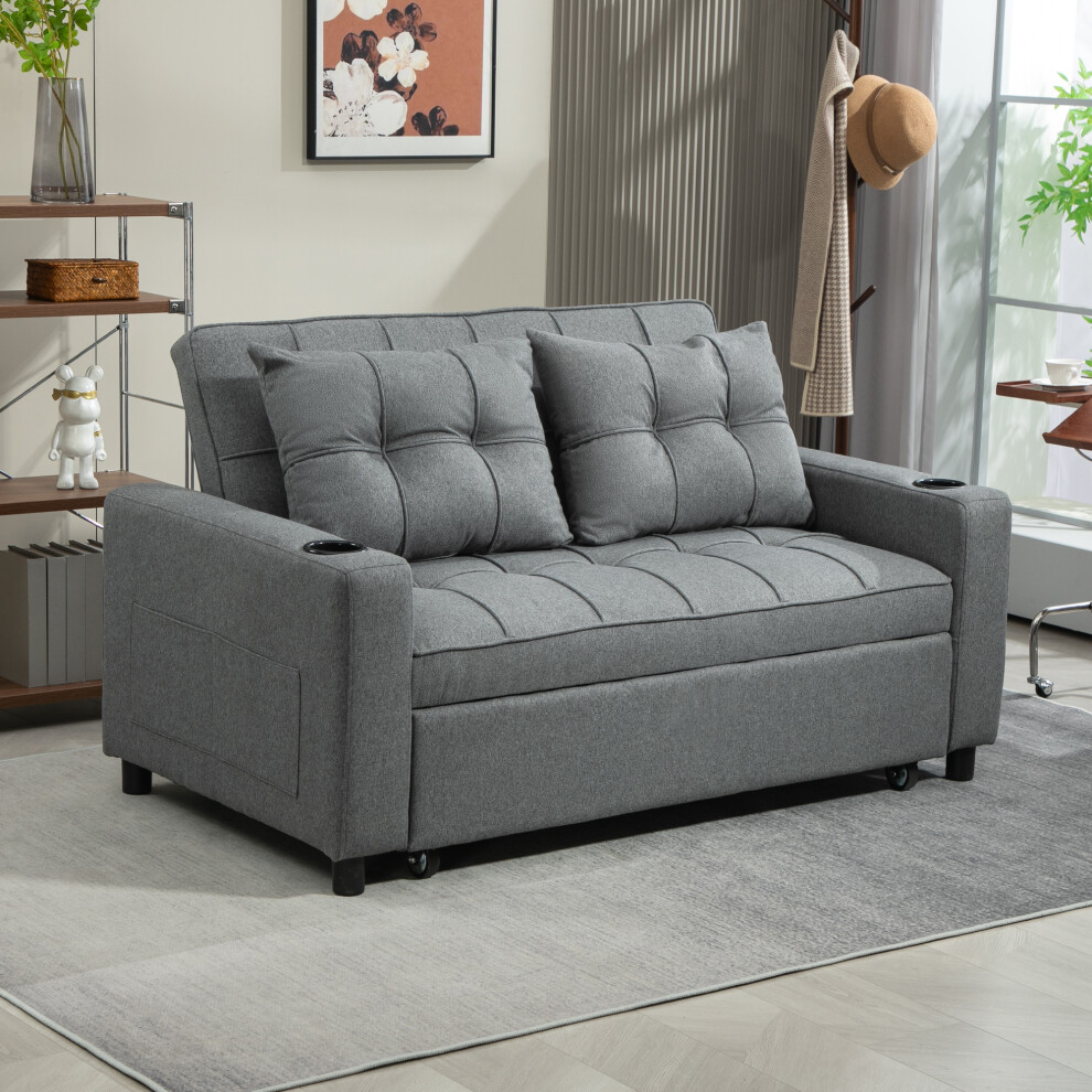 Homcom 2 Seater Pull Out Sofa Bed With Pockets For Living Room Charcoal Grey