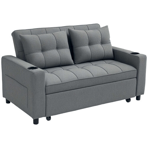Homcom HOMCOM 2 Seater Pull Out Sofa Bed with Pockets for Living Room Charcoal Grey 1