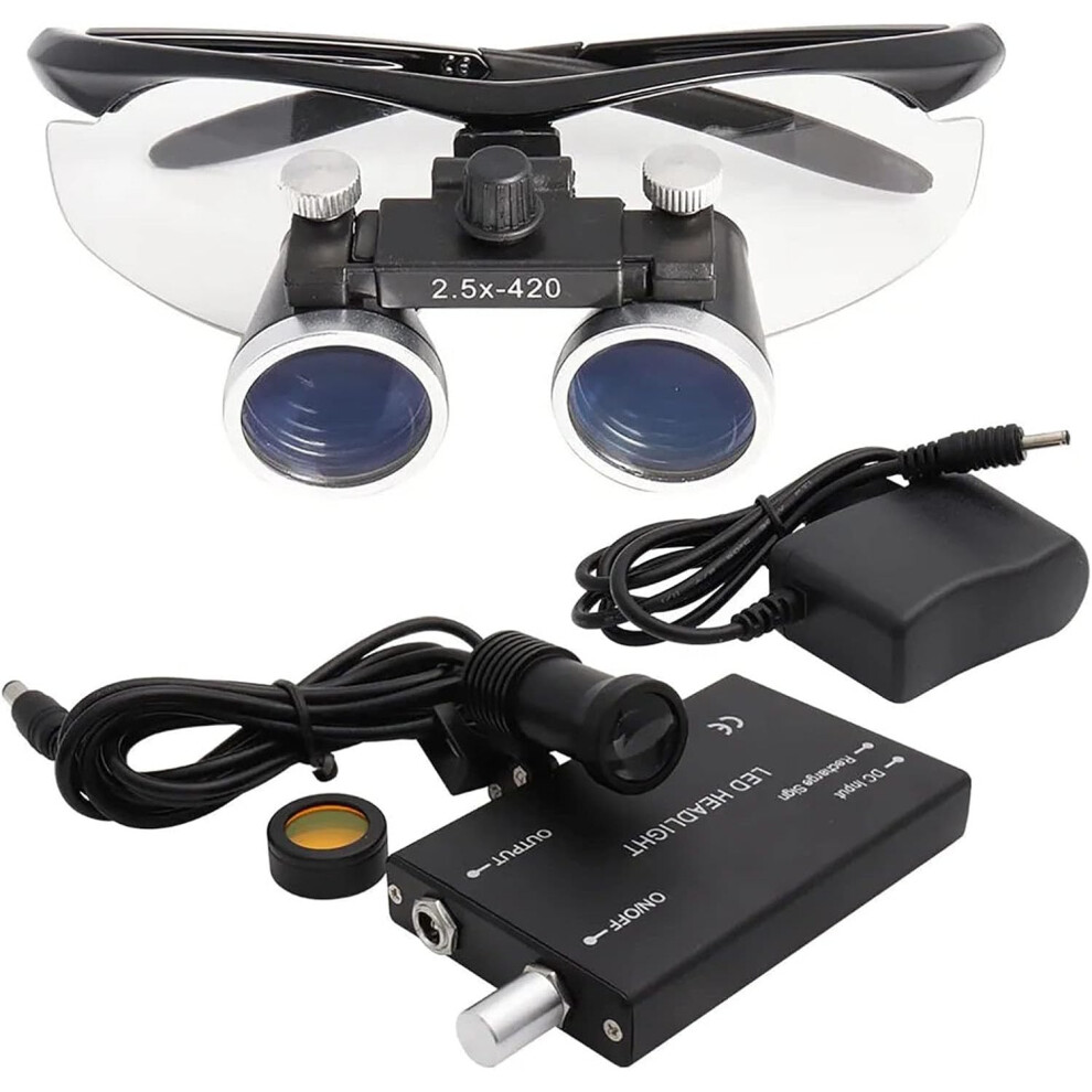 Black Professional Dental Surgical Loupe With 5W Headlamp Optical Glass Binocular Loupes For Dentists 2.5X Wide Fov