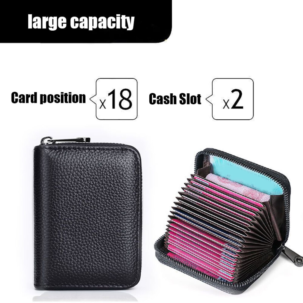 Accordian Style Genuine Leather Credit Card Wallet, Zippered Rfid Blocking Case 9423501933539