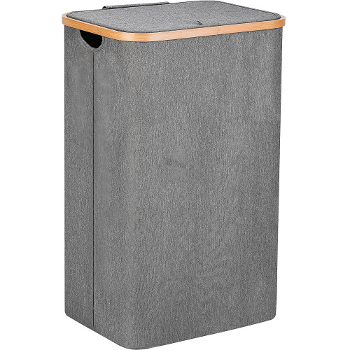 Collapsible Laundry Hamper, Tall Laundry Basket with Bamboo Handles for Efficient Space Management