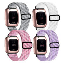 Elastisches Sport-Nylonarmband, kompatibel mit Fitbit Versa, ultraweiches Nylon, 4 verstellbare, dehnbare Schlaufen in verschiedenen Farben für