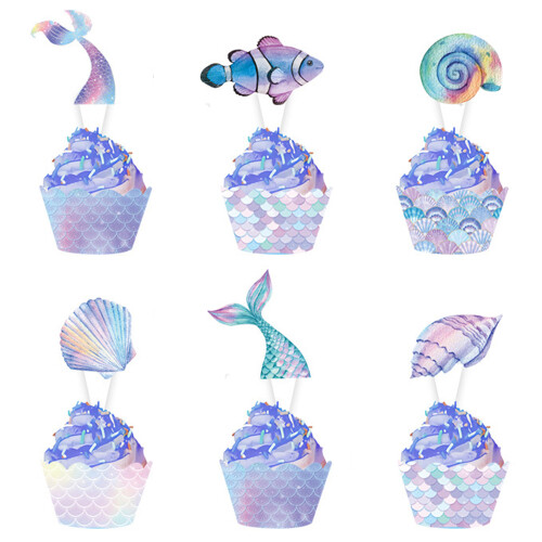 Είδη πάρτι γοργόνας, διακοσμητικά για cupcakes από μπαμπού σε σχήμα στικ τροφίμων με