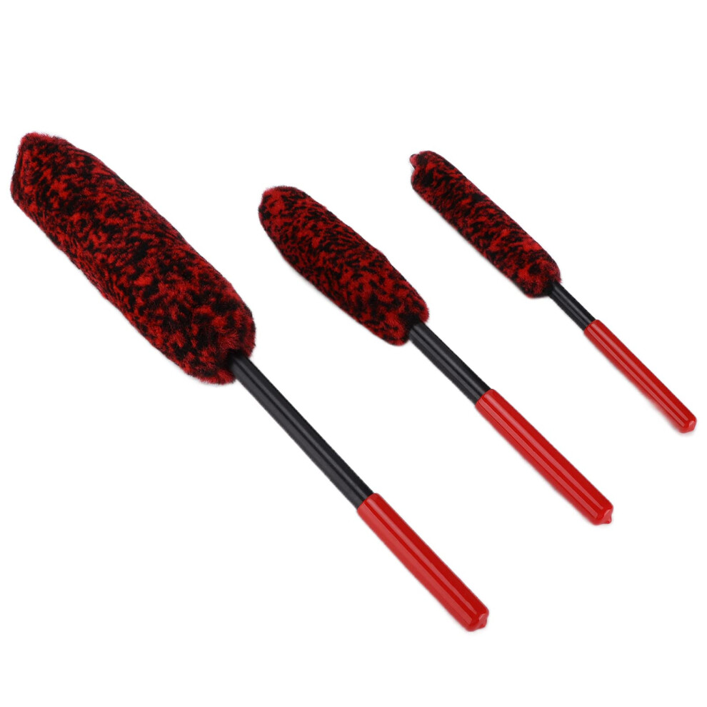 3Pcs Car Detailing Brush Set With Microfiber Wheel Cleaner For Scratch Deep Rim And Vent Cleaning 9189345303579