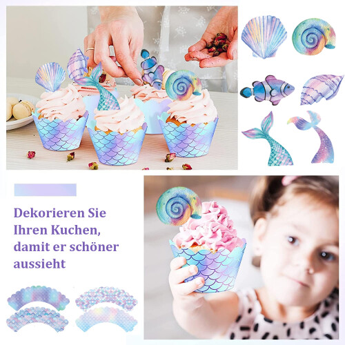 Είδη πάρτι γοργόνας, διακοσμητικά για cupcakes από μπαμπού σε σχήμα στικ τροφίμων με 2