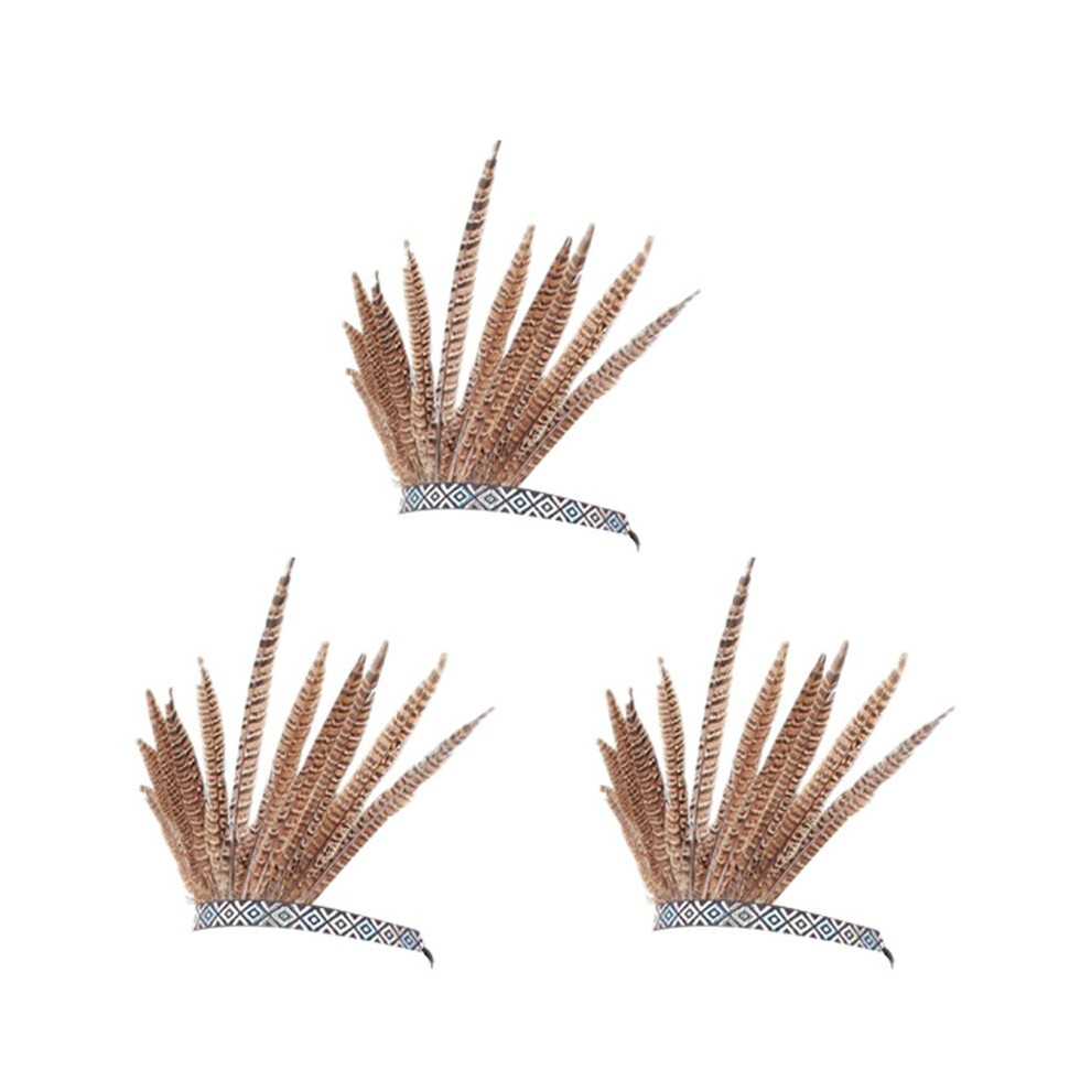 Unisex 3X Feather Hair Band Tiara Bohemian Indian Gypsy Dance Show Headband Accessories National Style
