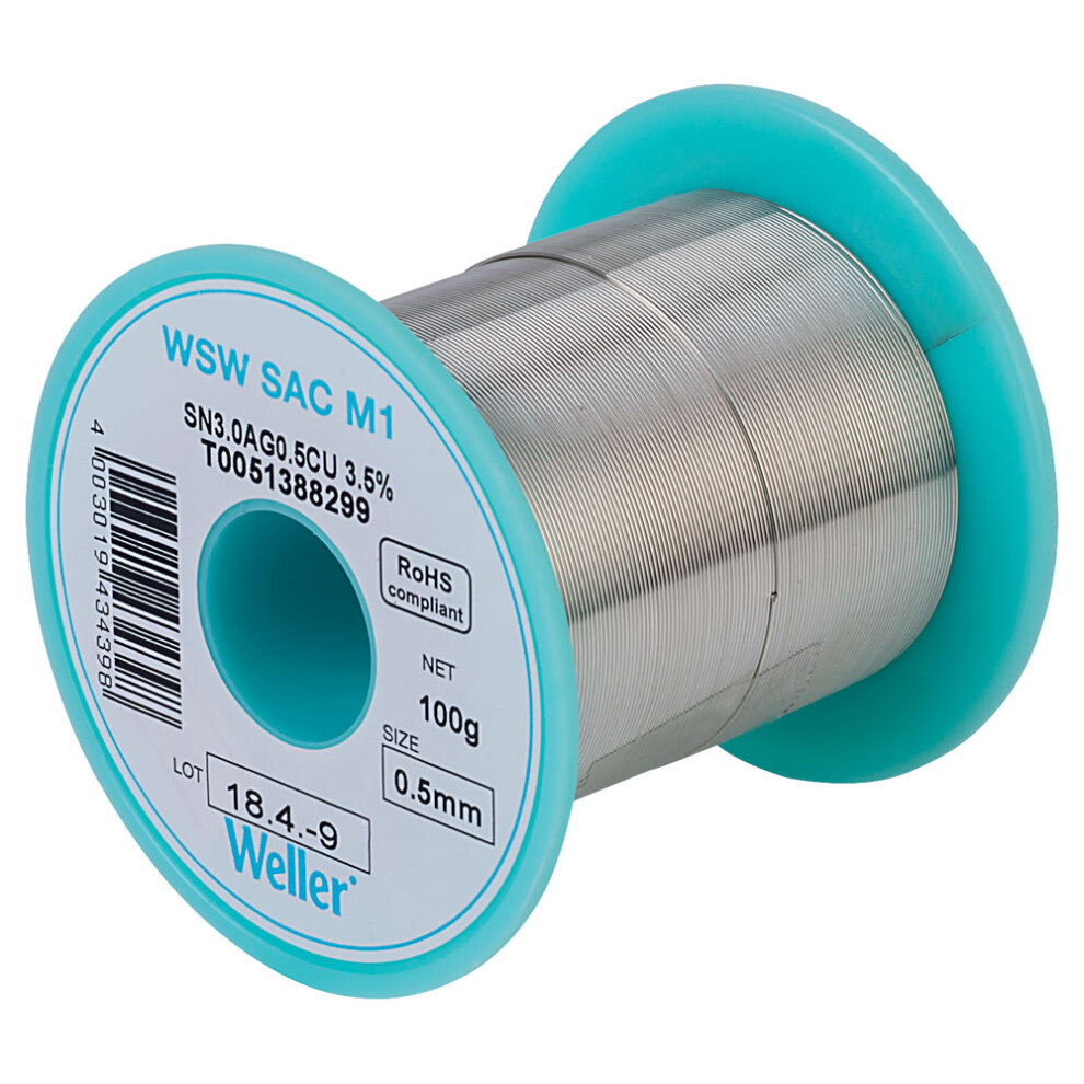 1 Pack - Weller T0051388299 Wsw Sac M1 96.5/3/0.5 Solder Wire 0.5Mm 100G 4003019434398