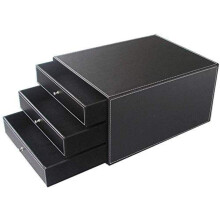 3 Drawer Leather Desktop File Cabinet Organizer One Size 25 X 33 X 18 Cm Black For Home Office