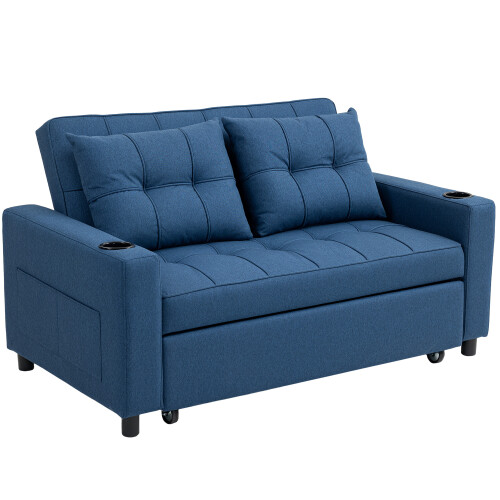 Homcom HOMCOM 2 Seater Pull Out Sofa Bed with Pockets for Living Room Dark Blue 1