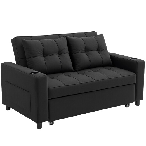 Homcom HOMCOM 2 Seater Pull Out Sofa Bed with Pockets for Living Room Black 1