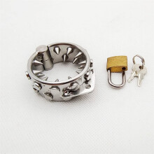 CBT Ball Stretcher Stainless Steel Cock Ring with Spikes and Lock for Extreme BDSM Punishment