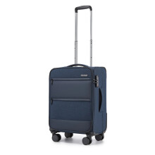(Navy, 20Inch) 20/24/28Inch Soft Shell Suitcase Set Travel 4 Wheels Hand Luggage Check In Case