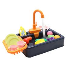 (Deep Blue) Dish Wash Toy Kitchen Toy PlayHouse Toy Role-playing Toy Sink Toy Dishwasher Playing Toy With Running Water Yellow