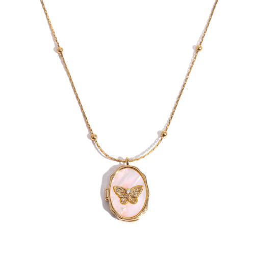 Irregular Shaped Locket Necklace Butterfly Charm Designes Collar