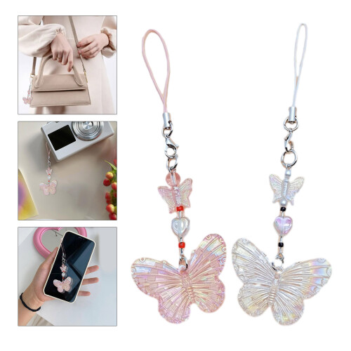 Chaîne pendentif à breloque perlée papillon Y2K, sangles de-Rose 2