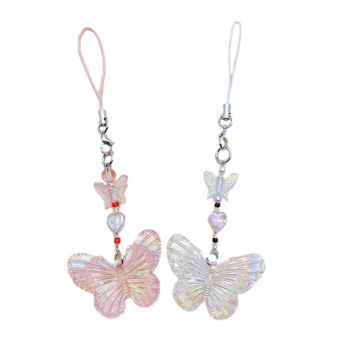 Chaîne pendentif à breloque perlée papillon Y2K, sangles de-Rose 1