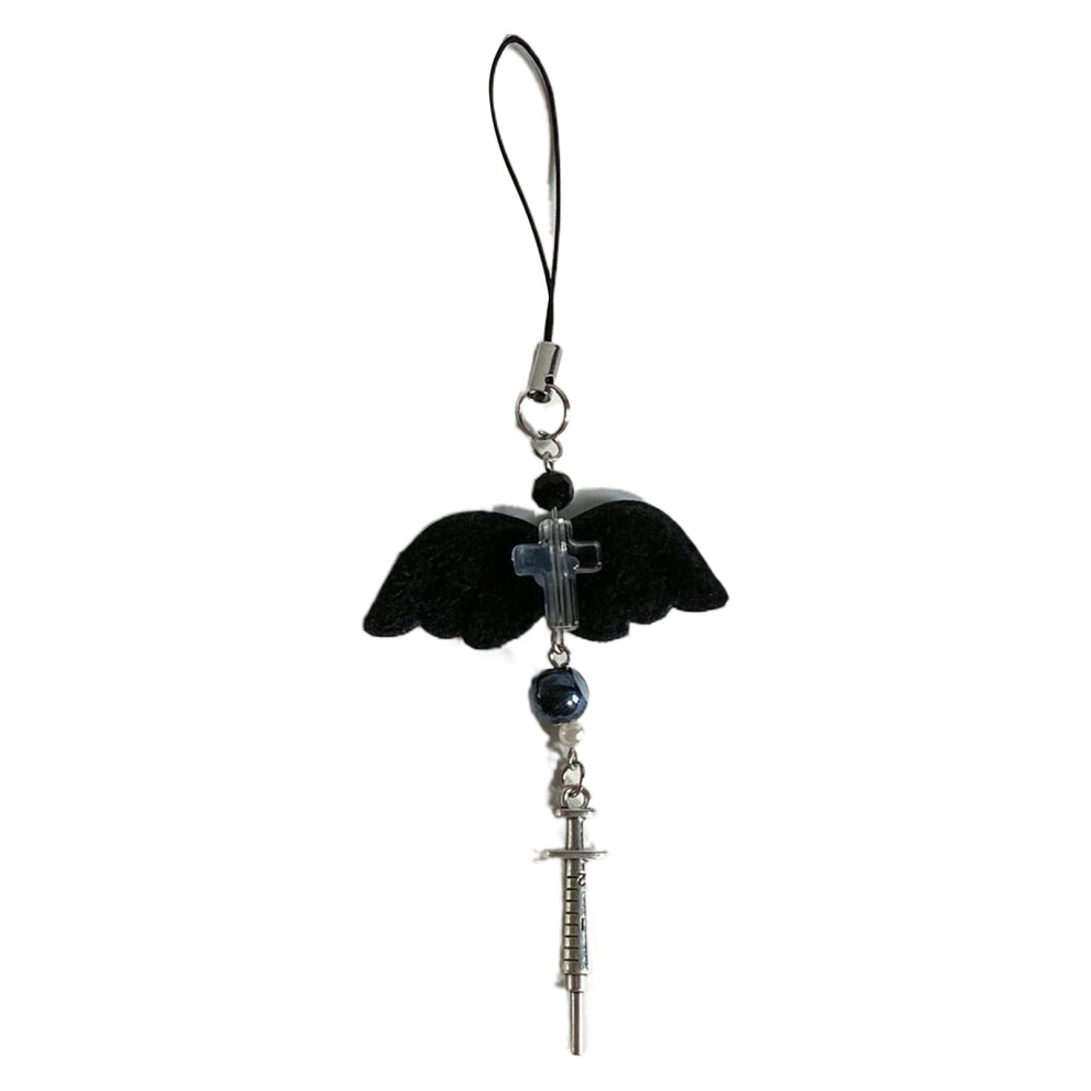 Plush Wing Pendant Lanyard Four-Pointed Star Bead-Syringe Black 7732000895258