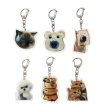 6Pcs Set Key Chains Pendant Cute Toast Cat Dog Shape Key Rings