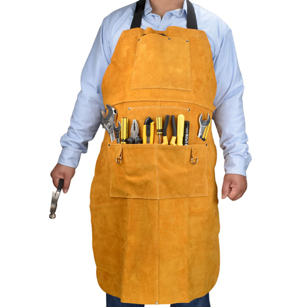 Heavy Duty Leather Apron, Heat & Flame Resistant Workwear For Men & Women, Multi-Pockets & Quick Release For Welders 9433291670279