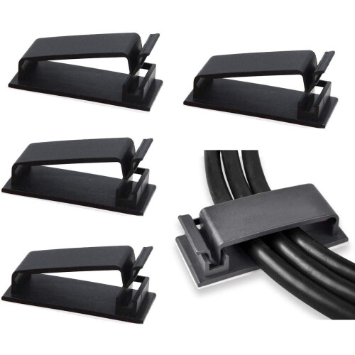 Self-adhesive cable holder for multiple cables 10-pack Black