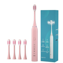 Electric Toothbrush Pink IPX7 Waterproof USB Rechargeable with 4 Replacement Heads and 6 Modes