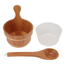 Ensemble seau et louche pour sauna, fabriqué à la main en bois de cèdre rouge, écologique, de conception nordique, avec doublure en plastique