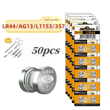 (AG13-LR44-50PCS) 50PCS LR44 Battery AG13 357 303 SR44 L1154F A76 Button Coin Cell Batteries for Blood Sugar Watches