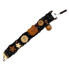 Bracelet en fil de laine tissé à la main, chaîne à boutons-Noir