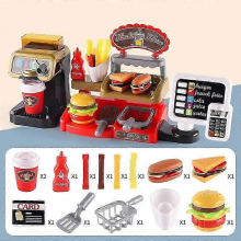 2025 Kid Play House Game Kitchen Fast Food Restaurant Burger Fries Dessert Coffee Machine Cashier Set Mini Educational Role Play Toyscoffee food order