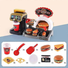 2025 Kid Play House Game Kitchen Fast Food Restaurant Burger Fries Dessert Coffee Machine Cashier Set Mini Educational Role Play Toyscoffee pizza