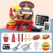 2025 Kid Play House Game Kitchen Fast Food Restaurant Burger Fries Dessert Coffee Machine Cashier Set Mini Educational Role Play Toysfood order