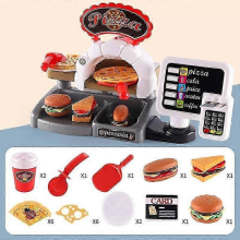 2025 Kid Play House Game Kitchen Fast Food Restaurant Burger Fries Dessert Coffee Machine Cashier Set Mini Educational Role Play Toyspizza order