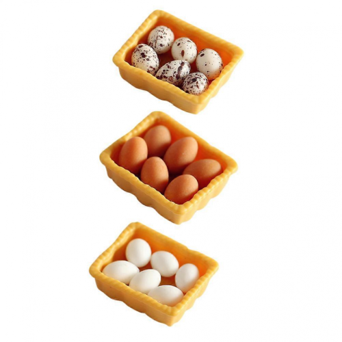 Mini Kitchen Model Microscale Food Play Simulated Egg Basket for 3Pcs Set