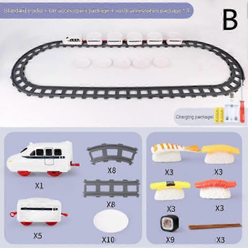 Track Dining Table Props Rotating Small Train Tableware Revolving Sushi Table 26-27sFive carriages