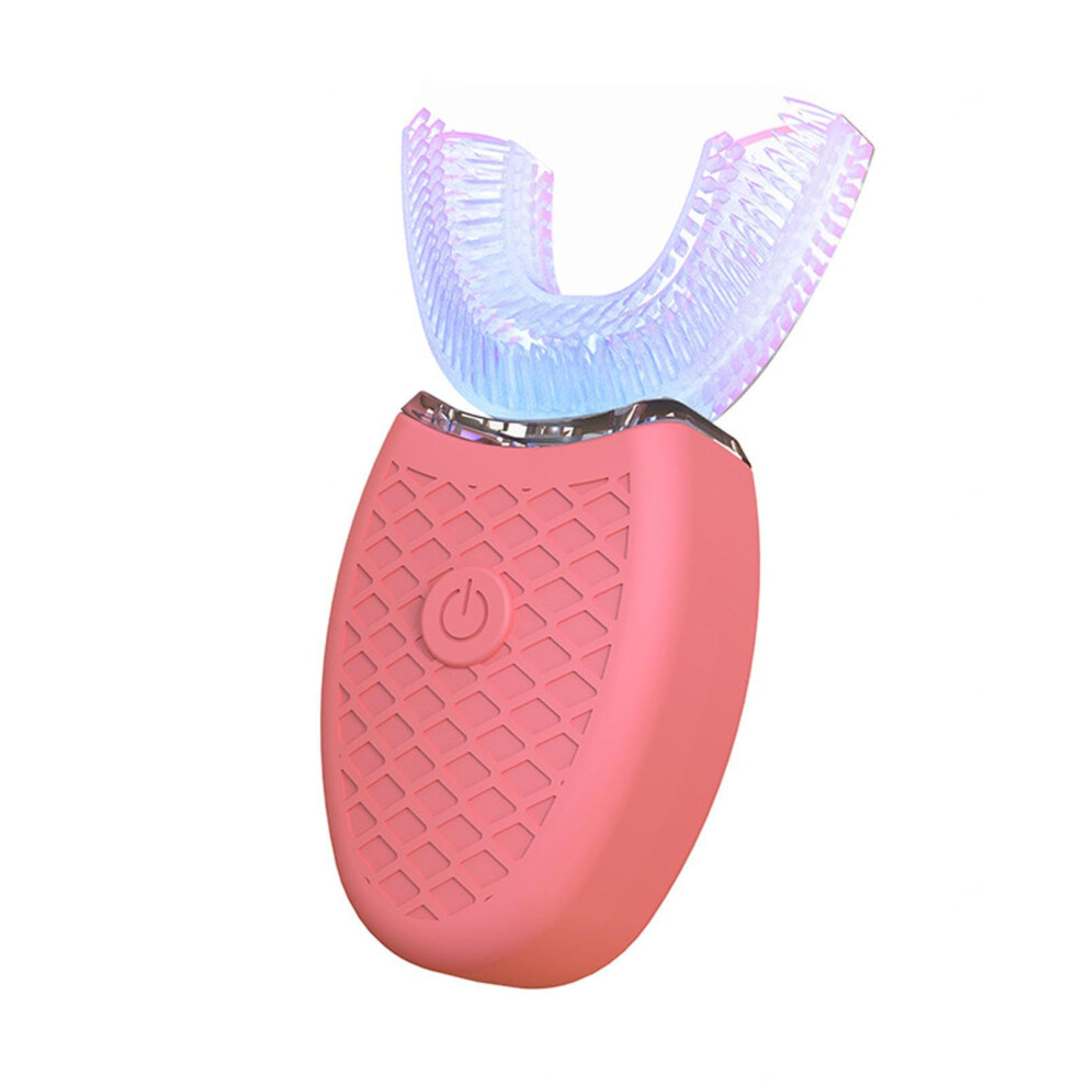 Pink Ushaped Electric Toothbrush For Adults With Smart Timer, Teeth Whitening, Hands Set