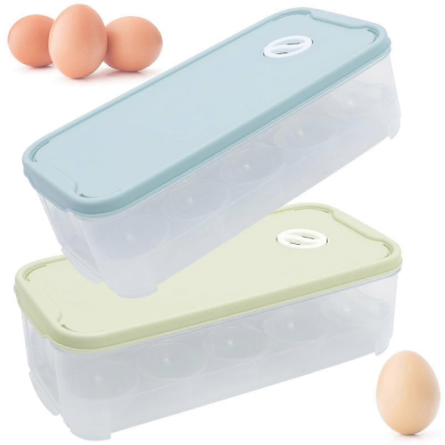 2 Pack Covered Egg Holders, 10 Grid Egg Storage Box with Lid, Plastic Fridge Egg Trays Egg Container for Refrigerator Kitchen Restaurant 25-