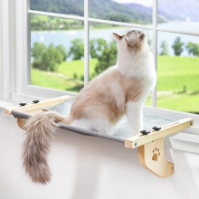 Cat Sill Window Perch Wood and Metal Frame Adjustable Hammock Bed for Large Cats 27.5L x 15W Grey