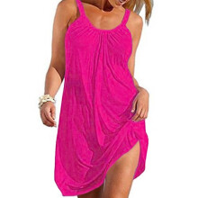 Vestido casual de verano para la playa para mujer, vestido holgado sin mangas agradable para la piel con cuello redondo, vestido de tirantes fluido