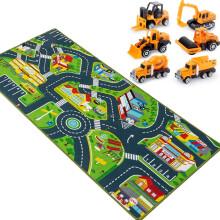 Tapete de brincar infantil com tema de vida na cidade, tapete interativo com carrinhos e ferramentas educativas, tapete multiuso antiderrapante.