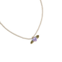 Pearls Cloth Flower Beads Necklace Gothic Clavicle Chain-Purple