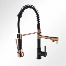 SpringLoaded Kitchen Faucet Hot And Cold Rotatable Double Spout SplashProof Rose Gold Black Rose Gold Finish