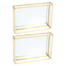 2X Nordic Retro Storage Tray Gold Rectangle Glass Makeup Organizer Tray Dessert Plate Jewelry Display Home Decor(S)