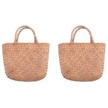 2X Casual Straw Bag Natural Wicker Tote Bags Women Braided Handbag for Garden Handmade Woven Rattan Bags