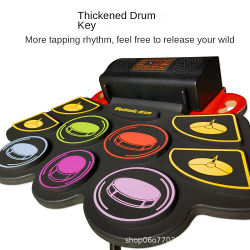 (Gift + Drum Sticker + Drum Stand + Teaching Materials + Drum Bag + Luminous Drum Sticks + Drum Stool) Household folding drum set 1