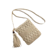 Bolso de paja con forro suave para mujer, bolso tejido a mano con cierre de cremallera, bolso bandolera ligero con correa ajustable, duradero