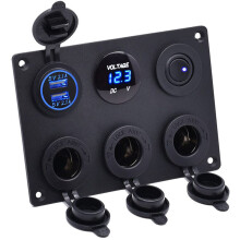 Multifunktionspanel för bilar och båtar, 12V dubbel USB-laddare, vattentätt cigarettändaruttag, realtids blå LED-voltmeter och