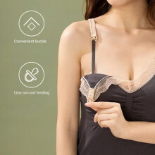 Lace Nursing Tank Top with Bra, Breathable Cotton, Gray, L