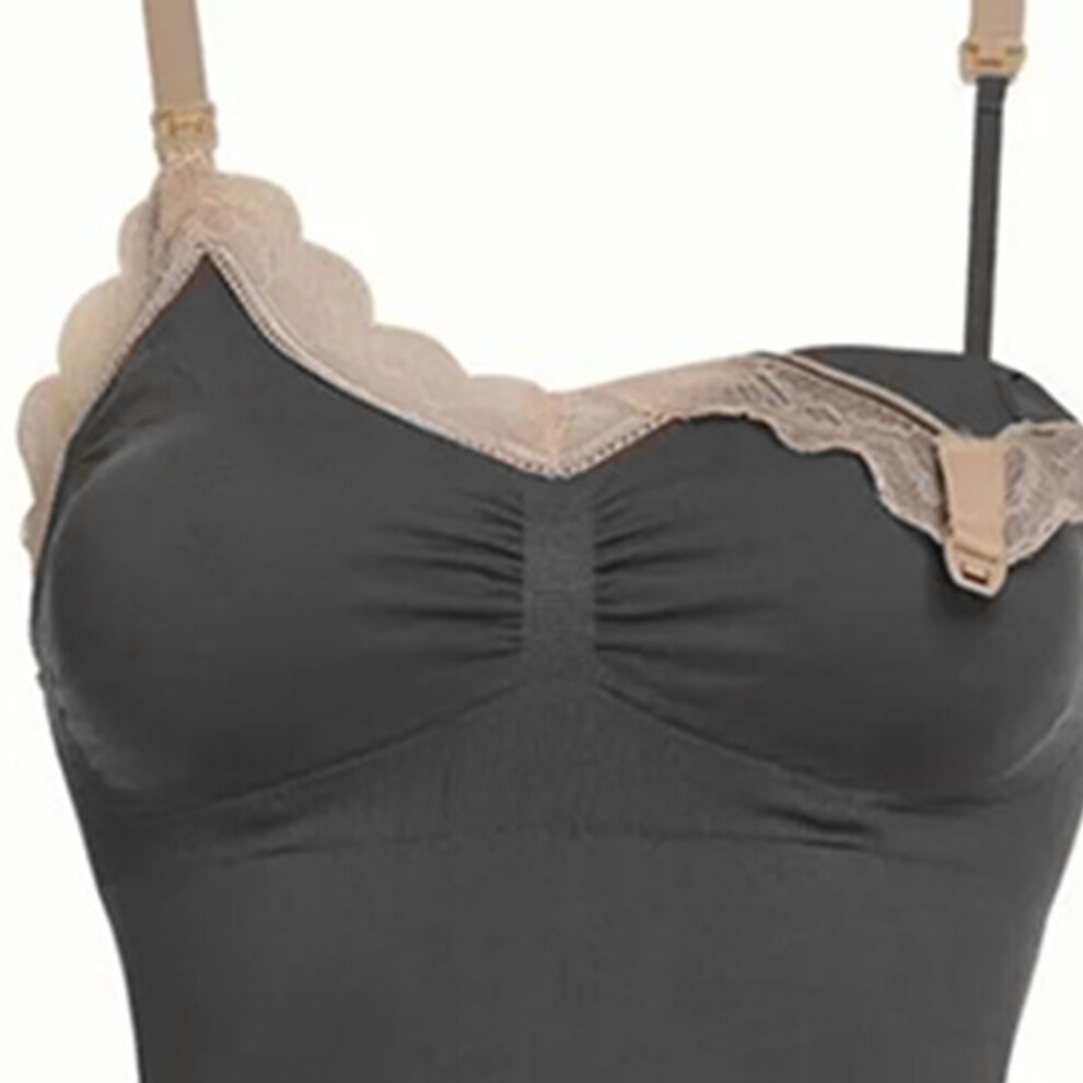 Canotta Per Allattamento In Pizzo Con Reggiseno, Grigia, Taglia L, Cotone E Poliuretano-image