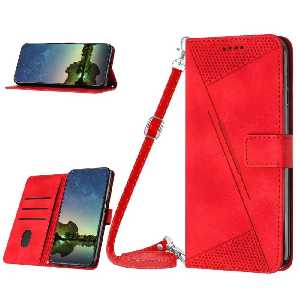Google Pixel 7 Case, Leather Wallet Flip Cover With Hand Strap, Red 9382693626110